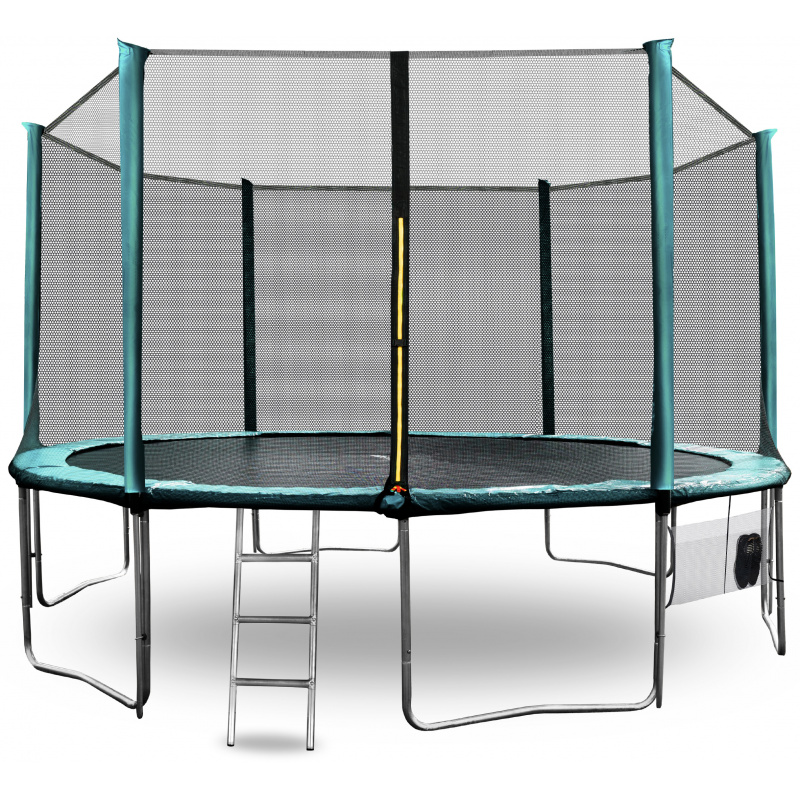 Aga SPORT PRO Trampolína 430 cm Tmavě zelená + ochranná síť + žebřík + kapsa na obuv