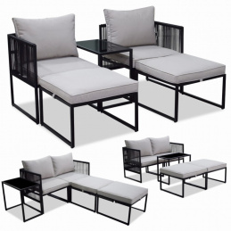 Zahradní set na ocelovém rámu 2 křesla, stolek, 2 stoličky a polštáře