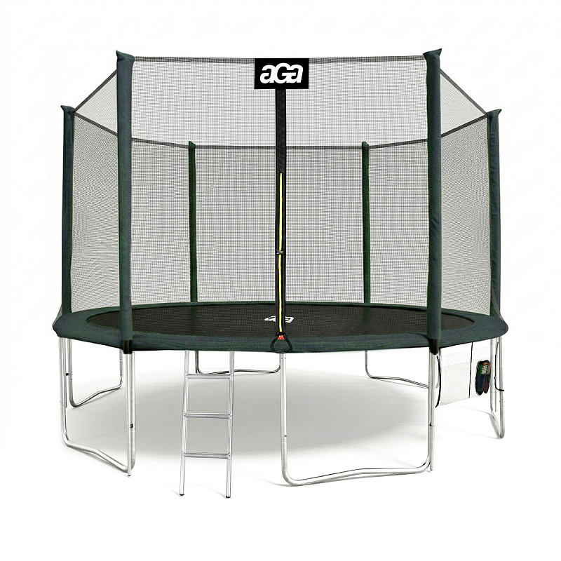 Aga SPORT PRO Trampolína 430 cm Tmavě zelená + ochranná síť + žebřík + kapsa na obuv
