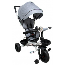 R-Sport Dětská tříkolka s vodící tyčí bez brzdy T4, 360° otočná kola Šedá