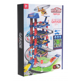 Velká interaktivní garáž pro děti 3+ Elektrický výtah + podložka + 2 kovová autíčka + příslušenství