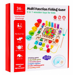 Dřevěná sada vzdělávacích her 6v1 pro děti 3+ Sorter fishing učení čísel