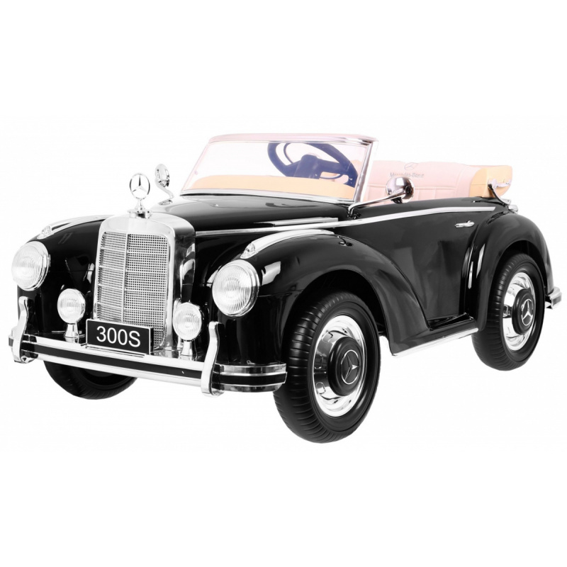 Mercedes Benz 300S Retro pro děti Lak černá + dálkové ovládání + EVA + pomalý start + LED MP3