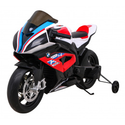 Dětská bateriová motorka BMW HP4 Červená + pomocná kola + pomalý start + EVA + MP3 LED