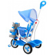 dětské tříkolové kolo Elephant Blue + zvuky + stříška + zábrana + opěrka nohou + rukojeť + ližiny + úložný prostor