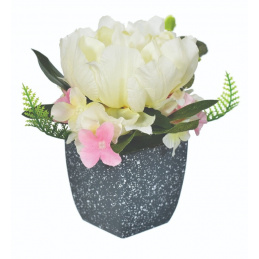 Umělá rostlina Hortenzie v květináči bílá - 14 cm