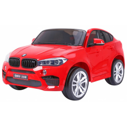 BMW X6M XXL pro 2 děti Červená + Dálkové ovládání + Eco kůže + Bezpečnostní pásy + Pomalý rozjezd + MP3 USB + LED