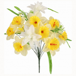 Kytice umělých květin žluté Narcisy a Jiřiny - 58 cm