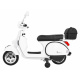 Vespa elektrický skútr pro děti Bílá + pomocná kolečka + audio + eko kůže + EVA + pomalý start