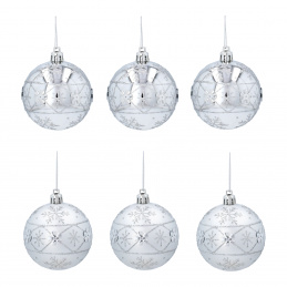 Aga Vánoční baňky 7cm 6ks Stříbrné - Sněhové vločky