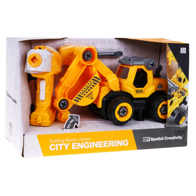 Odšroubovatelný bagr s pohonem pro děti 3+ Elektrický šroubovák + pohonný modul + zvuky