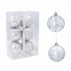 Aga Vánoční baňky 7cm 6ks Stříbrné - Lístečky