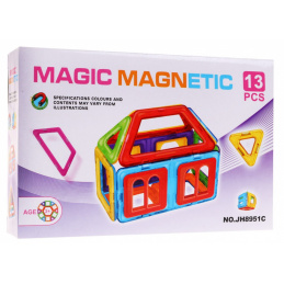 Mini sada magnetických kostek pro děti 3+ Barevné dílky 13 ks. + Šablona konstrukce