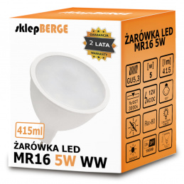 LED žárovka 12V - MR16 - 5W - 415 lm - teplá bílá LED žárovka 12V - MR16 - 5W - 415 lm - teplá bílá