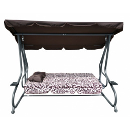 Rodinná zahradní houpačka se stříškou Hnědý vzor + 2x1 textil + nastavitelné sedadlo + matrace + 2 držáky na nápoje