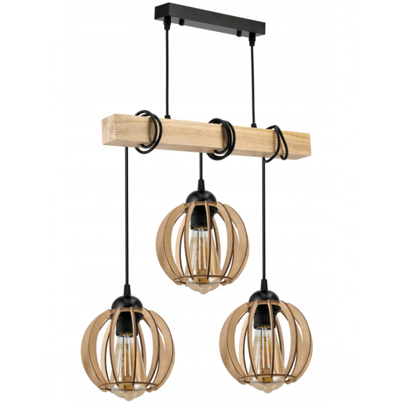 Závěsné stropní svítidlo LED dřevěný trám 3xE27 loft dřevěná koule