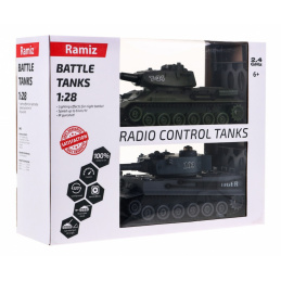 Dálkově ovládané 2 tanky T-34 vs. Tiger pro děti 3+ Střílecí modely 1:28 + Velká tanková bitva + Světelné zvuky