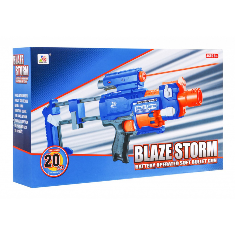 Děti 8+ Pušky Blaze Storm + 20 pěnových nábojů + Laserový zaměřovač + Flaška