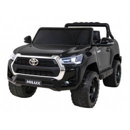 Toyota Hilux baterie pro děti černá + pohon 4x4 + dálkové ovládání + 2 nosiče zavazadel + rádio MP3 + LED dioda