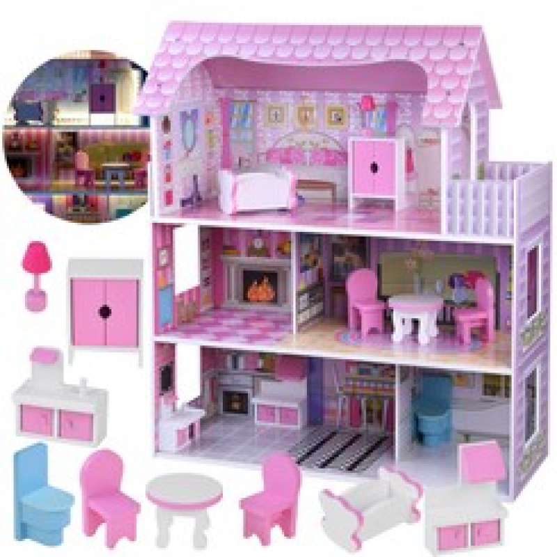 Dřevěný domeček pro panenky s LED světly ZA4130