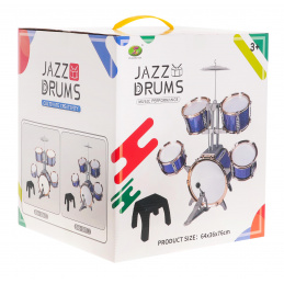 Velký 5 bubnů pro děti 3+ Modrý + kovový činel + 2 paličky + židlička