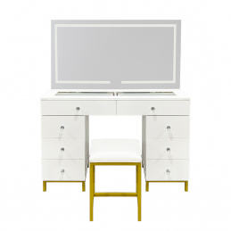 Aga Toaletní stolek se zrcadlem a osvětlením + taburet Matný bílý