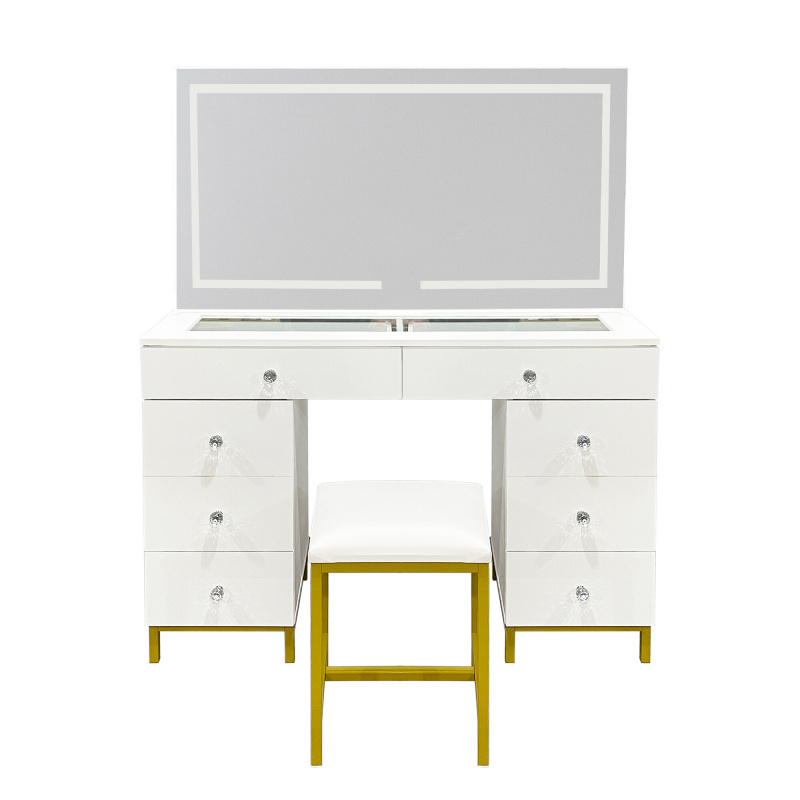 Aga Toaletní stolek se zrcadlem a osvětlením + taburet Matný bílý