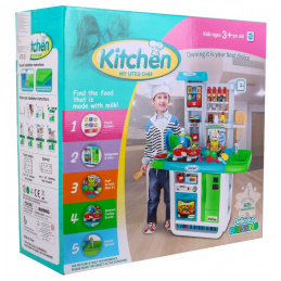 Obrovská modrá kuchyňka pro děti 3+ Interaktivní hořáky + Vodovodní kohoutek + Audio panel + Příslušenství
