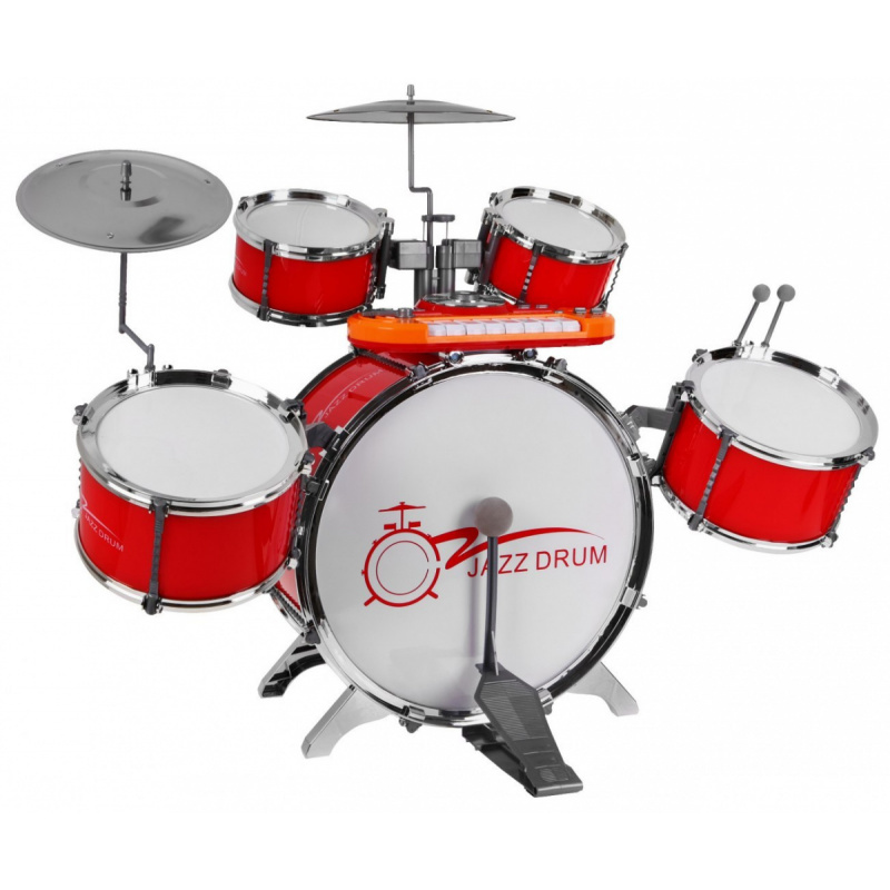 Hudební sada Percussion + Keyboard + Mikrofon pro děti 3+ červená Zvuky Světla