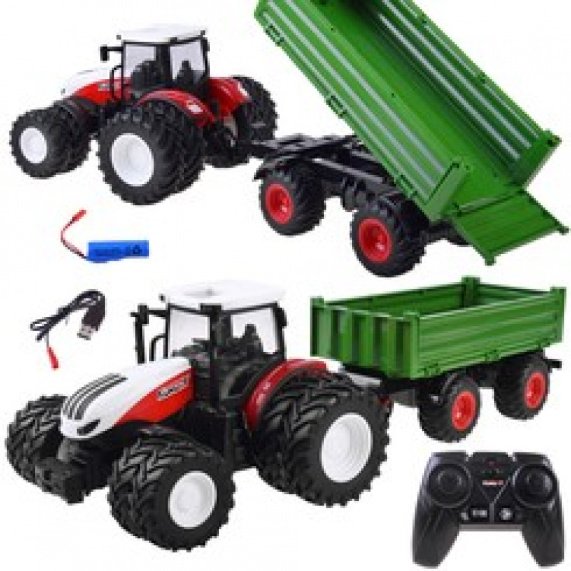 Traktor na dálkové ovládání + zelený přívěs RC0602