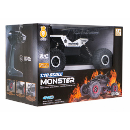 Crawler Monster pro děti 6+ Dálkově ovládaný stříbrný model 1:18 Extrémní jízda