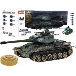 Dálkově ovládaný tank T-34 pro děti 3+ Střílející kamuflážní model 1:28 + Velká tanková bitva + Světelné zvuky
