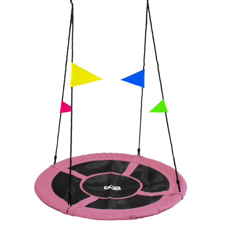 Aga Závěsný houpací kruh 120 cm Růžový s vlajkami