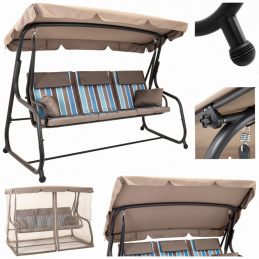 Zahradní houpací lavice pro 3 osoby s moskytiérou