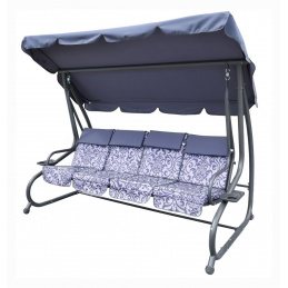 Velká zahradní houpačka pro 4 osoby Šedá + textil + stříška + nastavitelné sedadlo + 4 polštáře