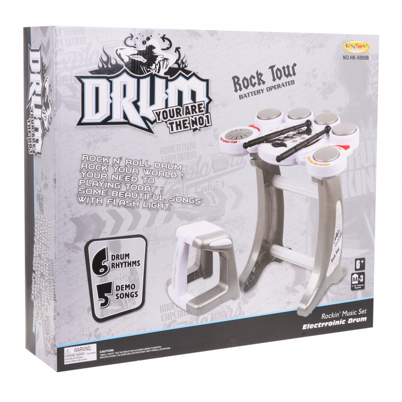 Elektronické bicí pro děti 6+ Stolička + 5 padů + 2 paličky + 5 melodií DEMO