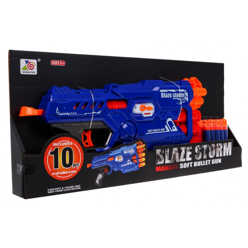 šestihlavňová puška pro děti 8+ Blaze Storm 10 dlouhých pěnových nábojů + manuální mechanismus