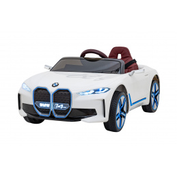 BMW i4 Autíčko na baterie pro děti bílé + pomalý start + EVA + eko kůže + LED audio + dálkové ovládání
