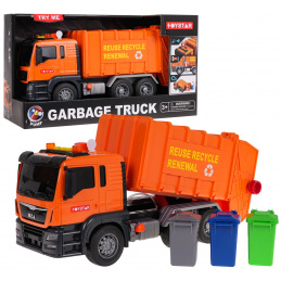 Popelářské auto Oranžové s funkcí zvuku + příslušenství