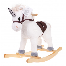 Houpací jednorožec Houpací kůň pro děti 24m+ Bílá + zvuky + dřevěná rukojeť + pohodlné sedátko + dřevěné ližiny