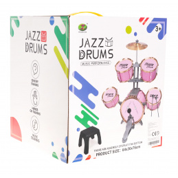 Velký bubeník s 5 bubny pro děti 3+ Růžová + kovový činel + 2 paličky + židlička