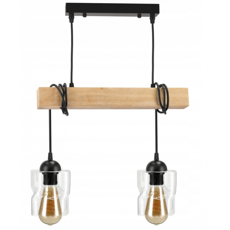 Závěsné stropní svítidlo LED dřevěný trám 2xE27 Čtvercový lustr Rollable