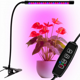 LED lampa pro růst rostlin 20 diod TIMER 9 W s napájecím adaptérem