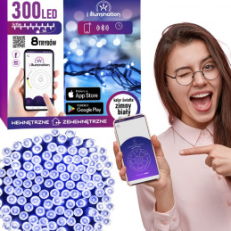 300LED STUDENÁ BÍLÁ - LAMPA S OVLÁDÁNÍM TELEFONU