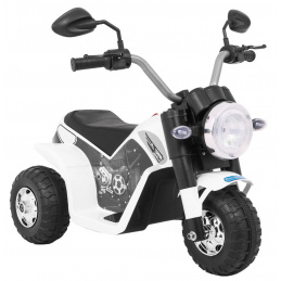 Dětské kolo MiniBike na baterie Bílé + zvuky + LED světla + eko kůže