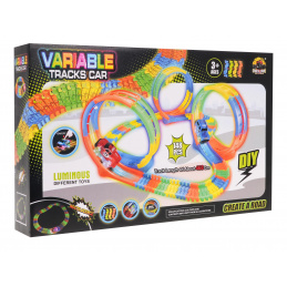 Fluorescenční závodní dráha pro děti 3+ Flexibilní díly 148 el. + LED auto + 3 360 smyčky