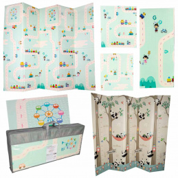 Vzdělávací oboustranná pěnová skládací podložka panda street 180 x 200 cm