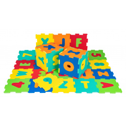 Podlahová podložka s 36 puzzle pro děti od 10 m + odnímatelná čísla a písmena + EVA pěna + jasné barvy