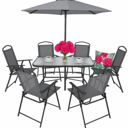 Sada zahradního nábytku - 6 skládacích židlí, stůl, slunečník