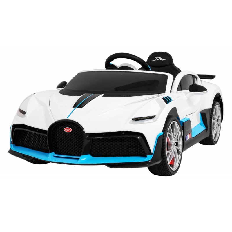 Bugatti Divo Dětské autíčko na baterie bílé + dálkové ovládání + EVA + pomalý start + LED MP3